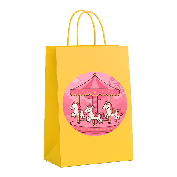 Sacola de Papel Personalizada Infantil Carrossel Rosa