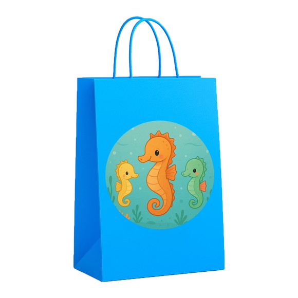 Sacola de Papel Personalizada Infantil Cavalos Marinhos - Imagem 2
