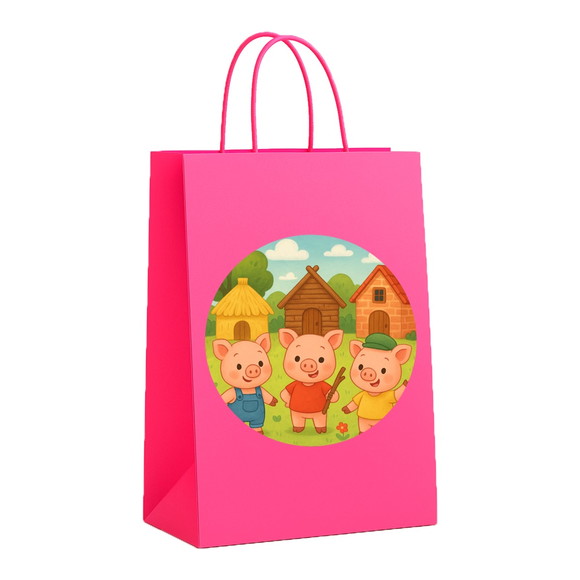 Sacola de Papel Personalizada Infantil os Três Porquinhos - Imagem 3