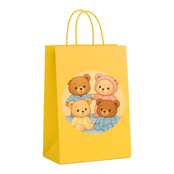 Sacola de Papel Personalizada Infantil Ursinhos de Pijama