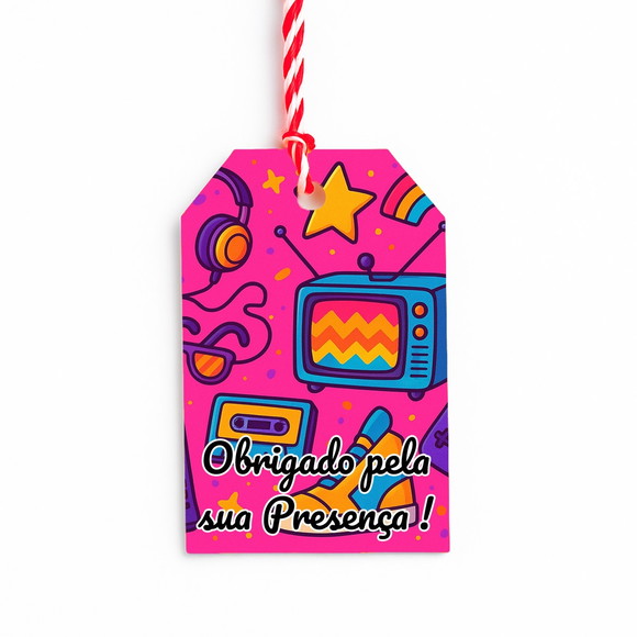 Tag de Agradecimento Personalizada 7x5 Anos 80 - Imagem 4