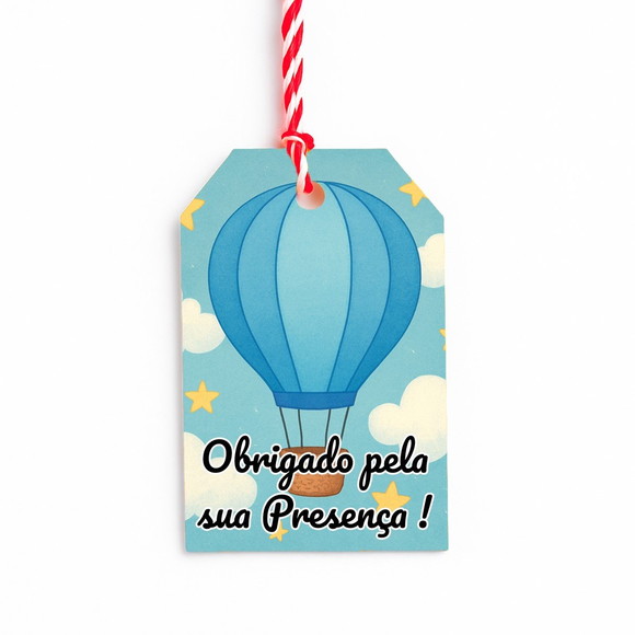 Tag de Agradecimento Personalizada 7x5 Balão de Ar Azul - Imagem 3