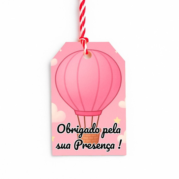 Tag de Agradecimento Personalizada 7x5 Balão de Ar Rosa - Imagem 3