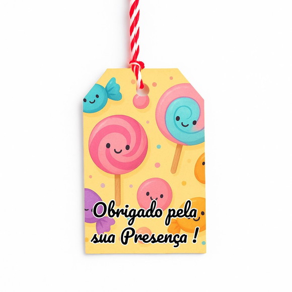 Tag de Agradecimento Personalizada 7x5 Balas e Pirulitos - Imagem 4