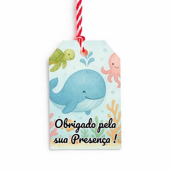 Tag de Agradecimento Personalizada 7x5 Baleia Aquarela - Imagem 3