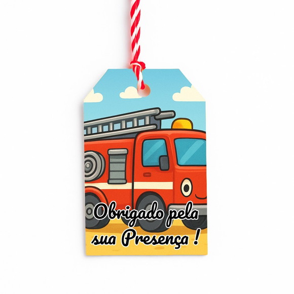 Tag de Agradecimento Personalizada 7x5 Caminhão de Bombeiro