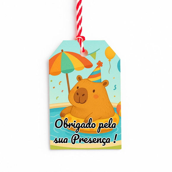 Tag de Agradecimento Personalizada 7x5 Capivara Pool Party - Imagem 3