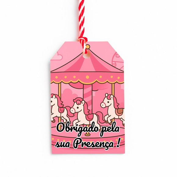 Tag de Agradecimento Personalizada 7x5 Carrossel Rosa - Imagem 3