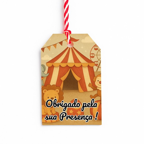 Tag de Agradecimento Personalizada 7x5 Circo Vintage