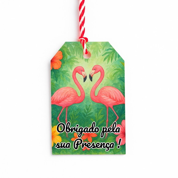 Tag de Agradecimento Personalizada 7x5 Flamingo Aquarela - Imagem 4