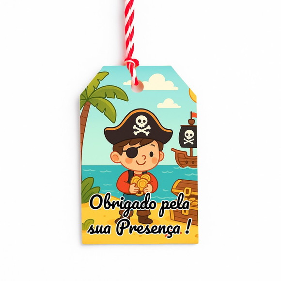 Tag de Agradecimento Personalizada 7x5 Ilha Pirata - Imagem 3