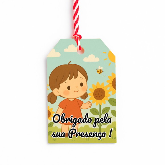 Tag de Agradecimento Personalizada 7x5 Jardim dos Girassóis