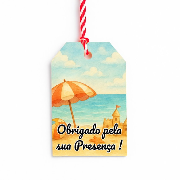 Tag de Agradecimento Personalizada 7x5 Mar e Praia Aquarela - Imagem 3