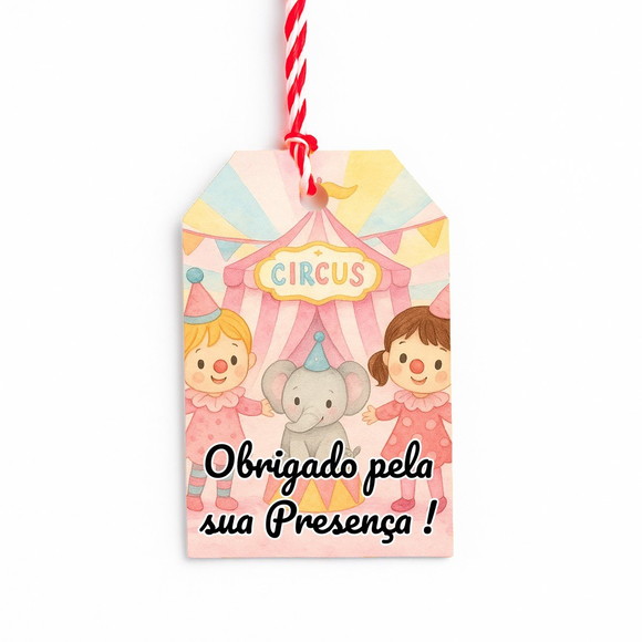 Tag de Agradecimento Personalizada 7x5 Palhacinhas Aquarela