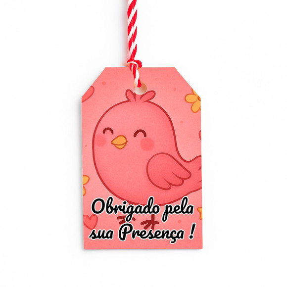 Tag de Agradecimento Personalizada 7x5 Passarinho Rosa - Imagem 3