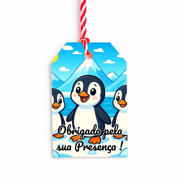 Tag de Agradecimento Personalizada 7x5 Pinguins