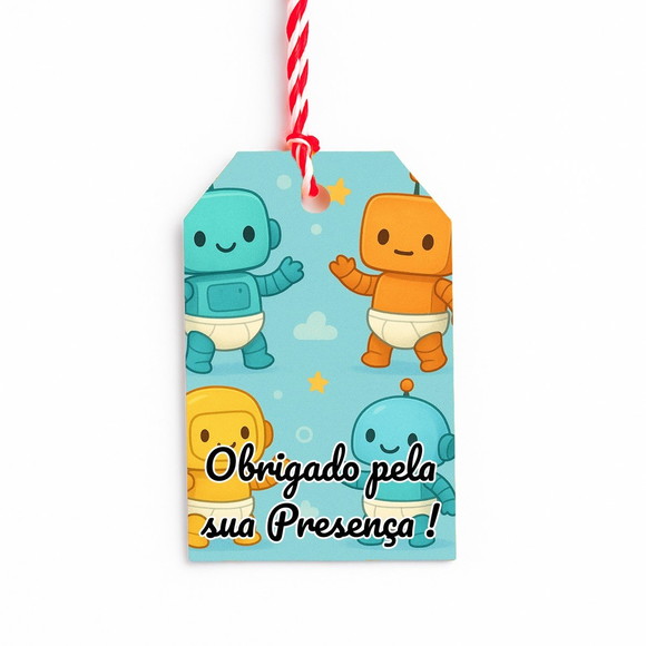 Tag de Agradecimento Personalizada 7x5 Robôs Baby - Imagem 2