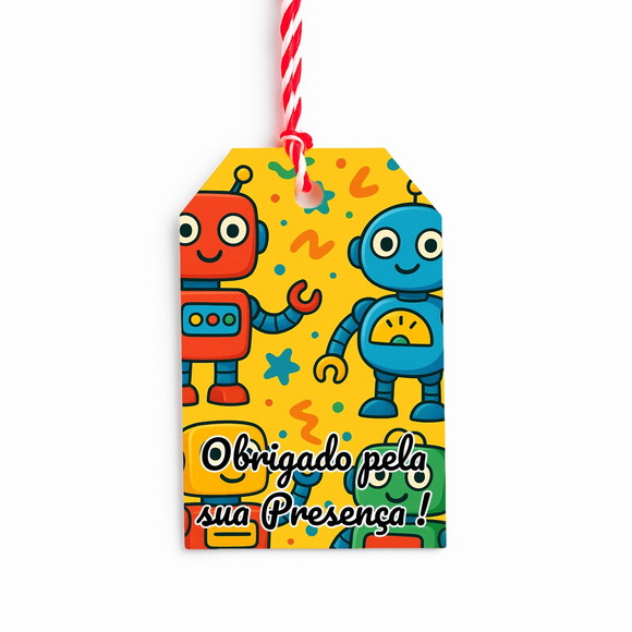 Tag de Agradecimento Personalizada 7x5 Robôs Divertidos - Imagem 5