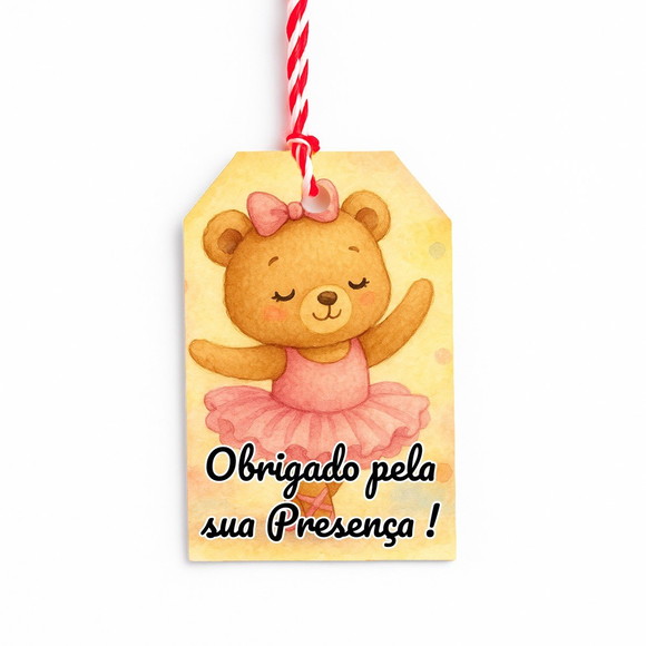Tag de Agradecimento Personalizada 7x5 Ursinha Bailarina - Imagem 3