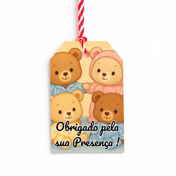 Tag de Agradecimento Personalizada 7x5 Ursinhos de Pijama - Imagem 2