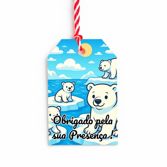 Tag de Agradecimento Personalizada 7x5 Ursos Polares - Imagem 4