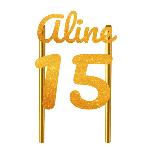 Topo de Bolo 15 Anos Glitter Nome Aline