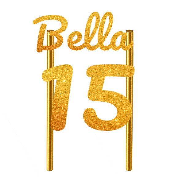 Topo de Bolo 15 Anos Glitter Nome Bella - Imagem 5
