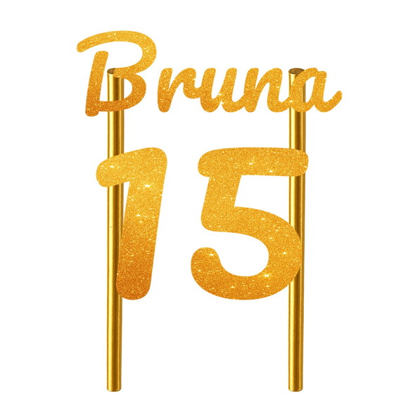 Topo de Bolo 15 Anos Glitter Nome Bruna - Imagem 5
