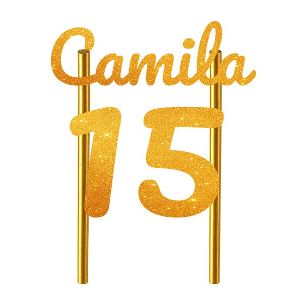 Topo de Bolo 15 Anos Glitter Nome Camila - Imagem 3