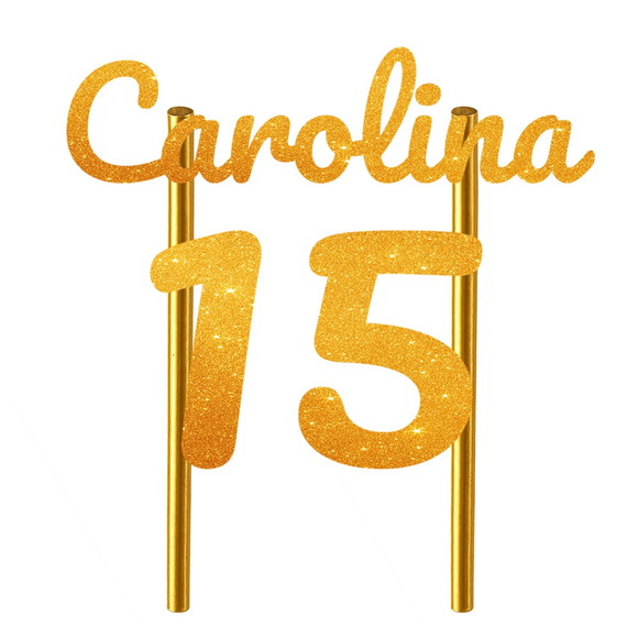 Topo de Bolo 15 Anos Glitter Nome Carolina - Imagem 3