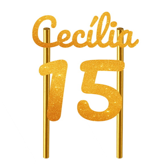 Topo de Bolo 15 Anos Glitter Nome Cecília - Imagem 5