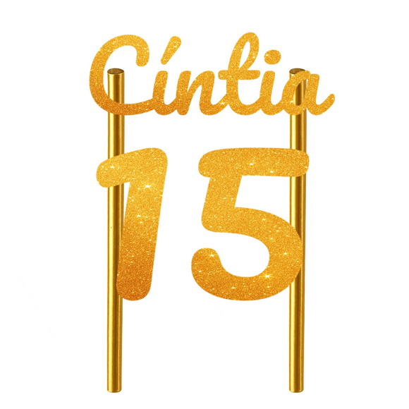 Topo de Bolo 15 Anos Glitter Nome Cíntia - Imagem 5