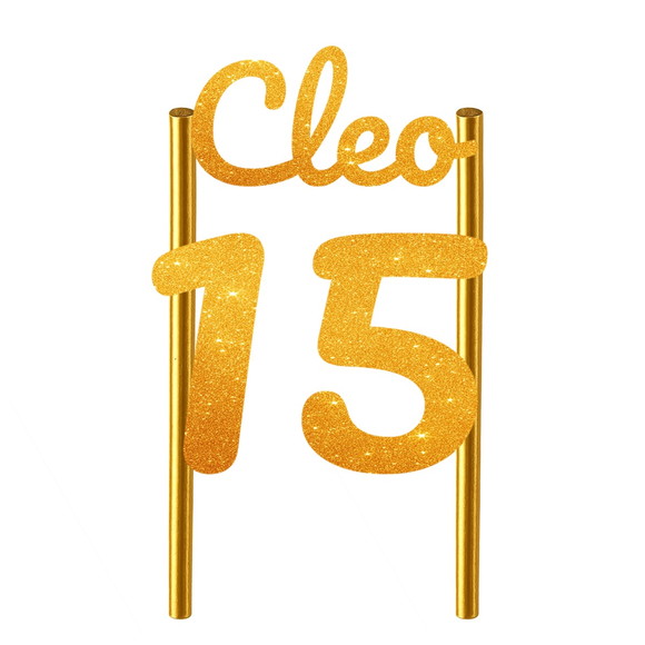Topo de Bolo 15 Anos Glitter Nome Cleo - Imagem 5