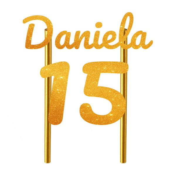 Topo de Bolo 15 Anos Glitter Nome Daniela - Imagem 2
