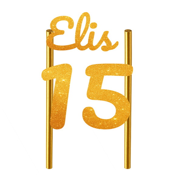 Topo de Bolo 15 Anos Glitter Nome Elis - Imagem 3