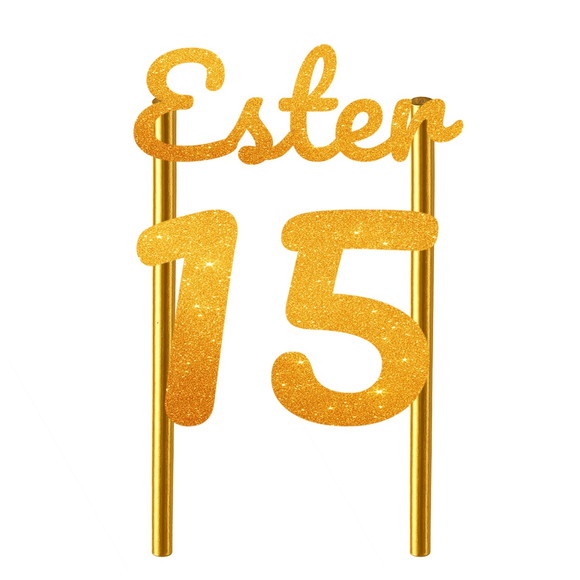 Topo de Bolo 15 Anos Glitter Nome Ester - Imagem 5
