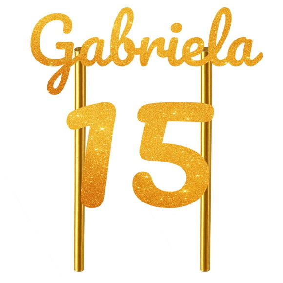 Topo de Bolo 15 Anos Glitter Nome Gabriela - Imagem 4