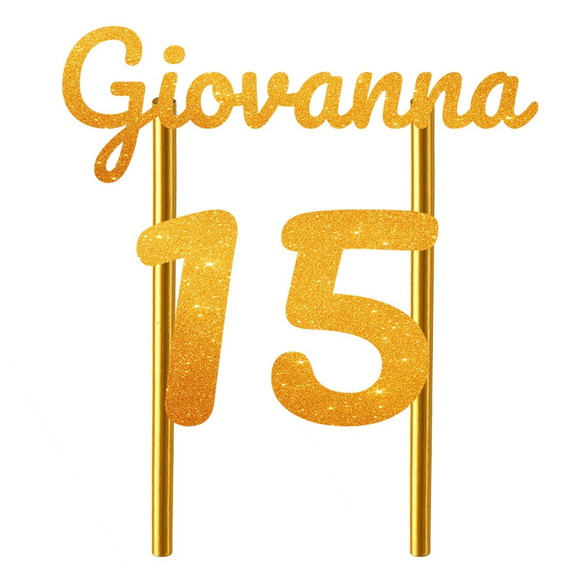 Topo de Bolo 15 Anos Glitter Nome Giovanna - Imagem 4