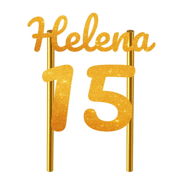 Topo de Bolo 15 Anos Glitter Nome Helena - Imagem 3