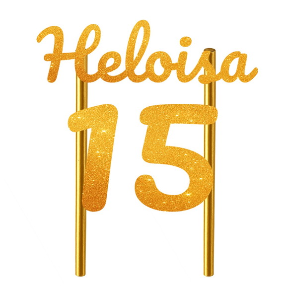 Topo de Bolo 15 Anos Glitter Nome Heloisa - Imagem 3