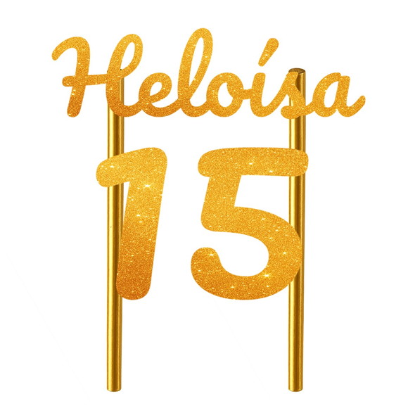 Topo de Bolo 15 Anos Glitter Nome Heloísa - Imagem 2