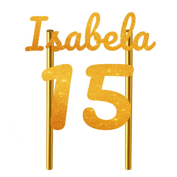 Topo de Bolo 15 Anos Glitter Nome Isabela - Imagem 4