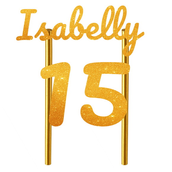 Topo de Bolo 15 Anos Glitter Nome Isabelly - Imagem 2