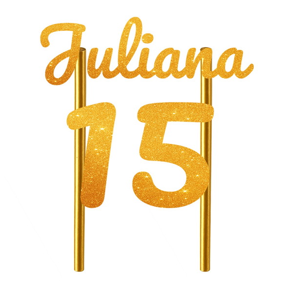 Topo de Bolo 15 Anos Glitter Nome Juliana - Imagem 2