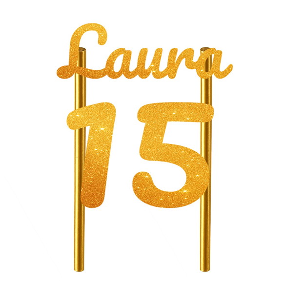 Topo de Bolo 15 Anos Glitter Nome Laura - Imagem 2