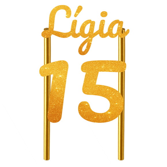 Topo de Bolo 15 Anos Glitter Nome Lígia - Imagem 5