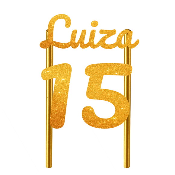 Topo de Bolo 15 Anos Glitter Nome Luiza - Imagem 2