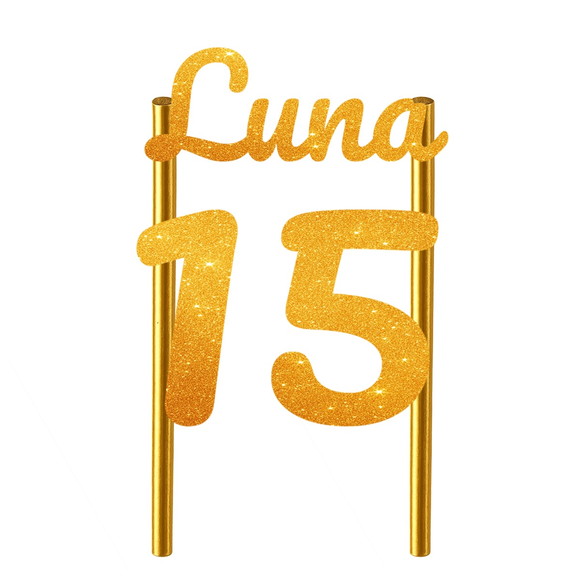 Topo de Bolo 15 Anos Glitter Nome Luna