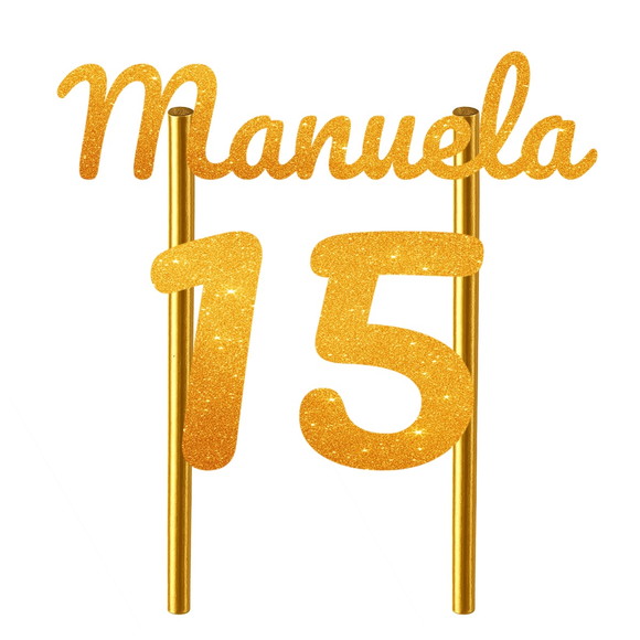Topo de Bolo 15 Anos Glitter Nome Manuela - Imagem 5