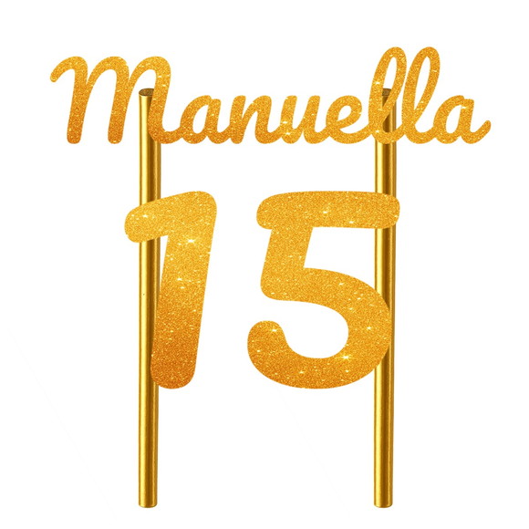 Topo de Bolo 15 Anos Glitter Nome Manuella - Imagem 2
